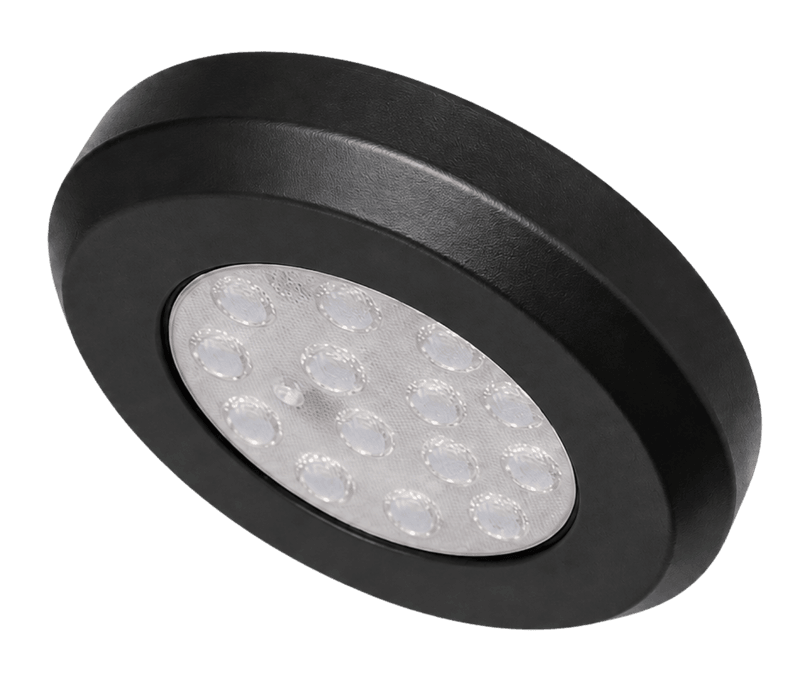 Slim round black downlight with a circular lens